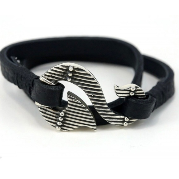 King Baby Sterling Silver 925 Leather Bracelet / Necklace Rivet S Hook C…​​​​